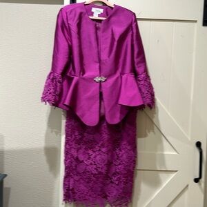 Elegant Magenta Pink Lace Dress with Jacket.
